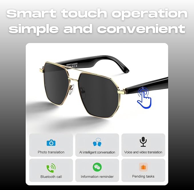 AI Translator Aviator Smart Glasses—Hands-Free Voice Translation in 164 Languages,Bluetooth Audio&Voice Assistant,UV400 Classic Sunglasses,IP67 Waterproof Smart Eyewear for Travel