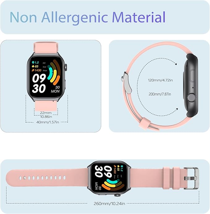 YMS Android Smart Watch for Women - 2.0",IP68 Waterproof Fitness Watches Bluetooth Call (Answer/Call),Heart Rate/Sleep/Pressure/Steps Monitor,Android & iOS,100+ Sports Trackers (Pink)