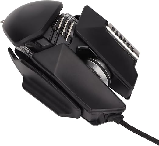 Gaming Mouse, 12800 DPI Mechanical Aesthetic Design Retractable Adjustment RGB Water Cooled Lighting Effect Wired Mouse Electroplated Rollers Metal Brushed Base PC Gaming Mice with Base DPI Cycle Key
