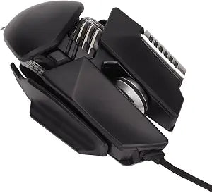 Gaming Mouse, 12800 DPI Mechanical Aesthetic Design Retractable Adjustment RGB Water Cooled Lighting Effect Wired Mouse Electroplated Rollers Metal Brushed Base PC Gaming Mice with Base DPI Cycle Key