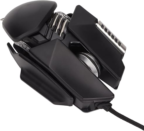 Gaming Mouse, 12800 DPI Mechanical Aesthetic Design Retractable Adjustment RGB Water Cooled Lighting Effect Wired Mouse Electroplated Rollers Metal Brushed Base PC Gaming Mice with Base DPI Cycle Key