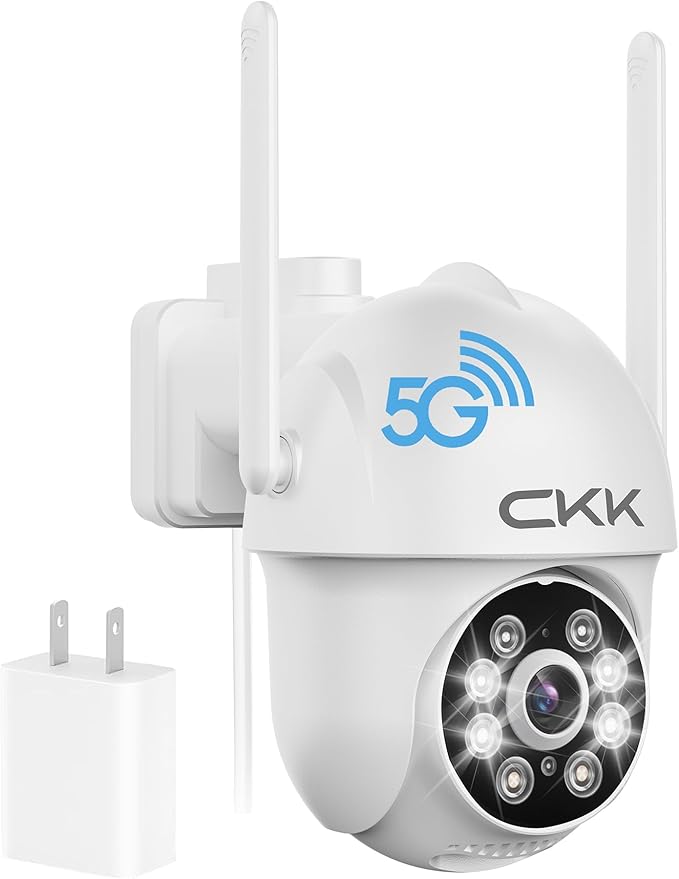CKK 2K Security Cameras Outdoor, 2.4G/5G Wireless Home Security Camera, Corded Power,360 PTZ, Motion Detection, Color Night Vision, 2-Way Talk, Waterproof, Audible & Floodlight Alarm, Works with Alexa