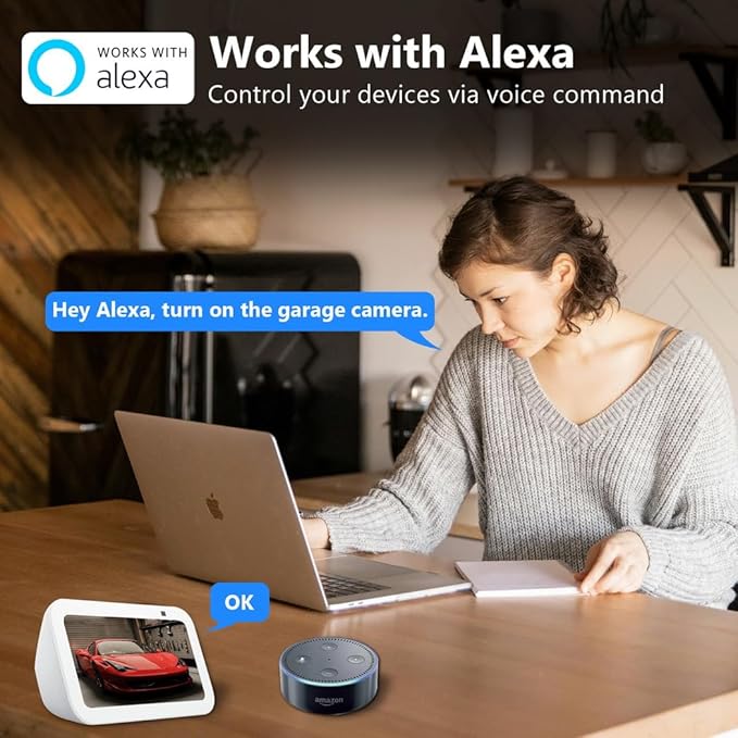 Wireless Security Camera Light Works with Alexa,Super Bright 30W 3000Lumens Garage Light with Wired Socket and 128g TFcard, WiFi 360 PTZ Smart AI Human Detection Cam,Two-Way Audio,Color Night Vision