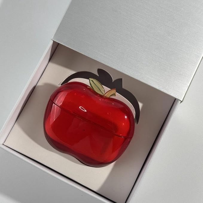 Cute Fruit Shaped Case for AirPods Pro 1/2, Realistic Design Cover with Leaf Charm, Translucent Shockproof TPU Protective Case, Great Gift Idea (Red for Airpods Pro1)