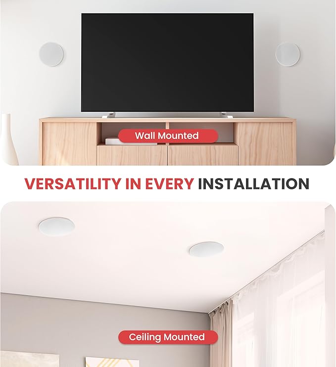 Pyle Ceiling and Wall Mount Speaker - Wireless Bluetooth 8” Dual 2-Way Audio Stereo Sound Subwoofer Kit with, 360 Watts, in-Wall & in-Ceiling Flush Mount for Home Surround System - Pyle PWRC85BT