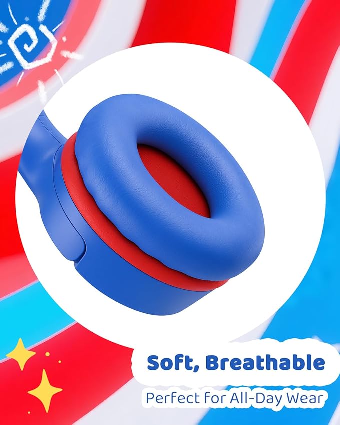 Wired Kids Headphones with Mic, Foldable, Volume Control Safe Listening(85/94dB), 3.5mm Jack on-Ear Headset for Chilren/Teens/Easter Day/School/Travel/Plane/Tablet/Laptop,Blue-Red