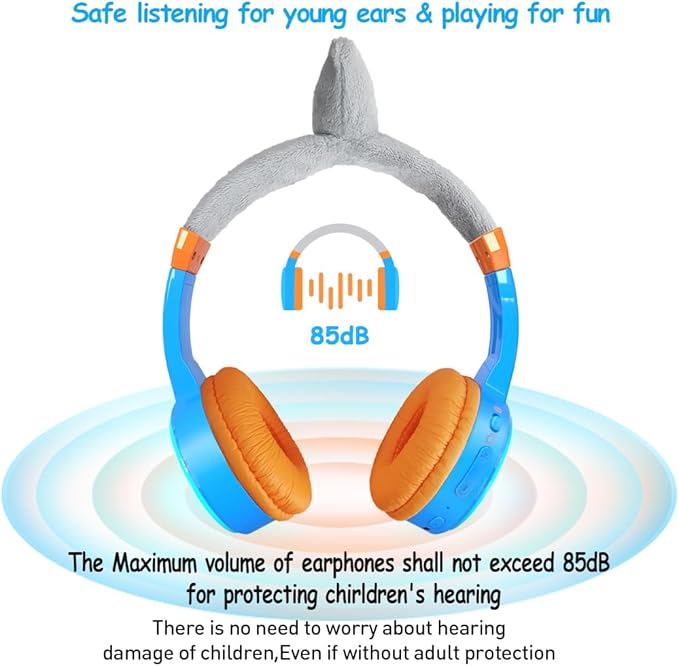 Kids Bluetooth Headphones Toddler Wireless/Wired Headphone with MIC Bluetooth 5.3 Stereo Sound Sharing Function Adjustable 85dB Safe Volume Limited SD Card Slot Kid Headset for Home School