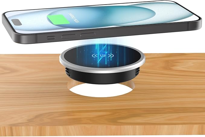 Recessed Magnetic Wireless Charger 15W, Hidden Desk Mount for iPhone 18-12