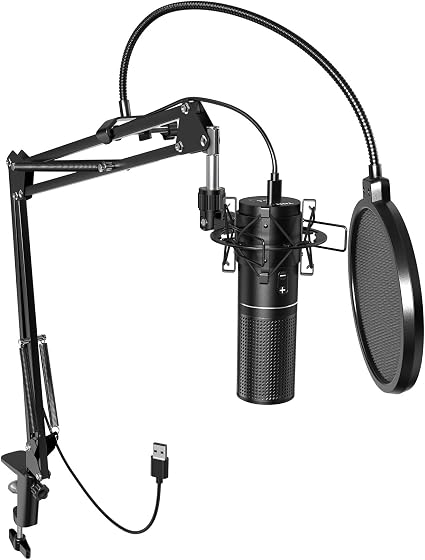 TONOR USB Podcast Microphone, Gaming PC Studio Streaming Mic Kit for Gamer, Recording Condenser Equipment Cardioid Microfono for Singing, YouTube, 200 cm/78inch Cable, with Adjustable Arm Stand, Q9