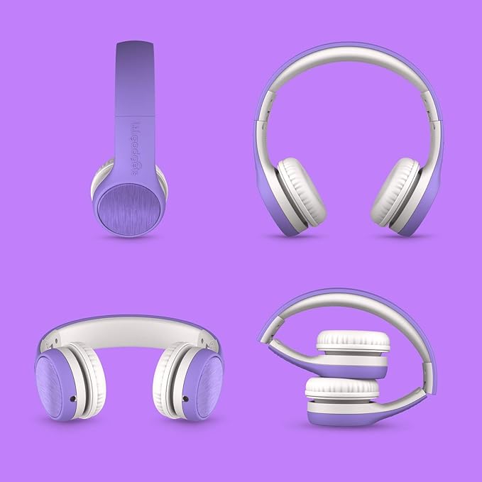 LilGadgets Connect+ Style On-Ear Kids Headphones with Microphone - SharePort Technology, SoftTouch Padding, Detachable Cable, Volume Limiting, Durable & Adjustable - Purple
