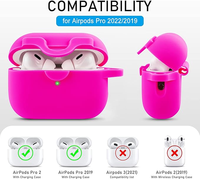 Secure Lock Case for Airpods Pro 2 Case with Cute Bling Keychain, Silicone Protective Case Cover for Airpods Pro 2nd Generation Case Women Girls - Hot Pink