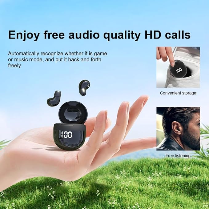 SK18 Ultra Small in-Ear Headset Wireless Invisible Smallest Bluetooth Earbuds for Sleep Comfortable with Mic and Fitable for All Type Ears Stereo Sound Earphones IPX5 Waterproof（Khaki）