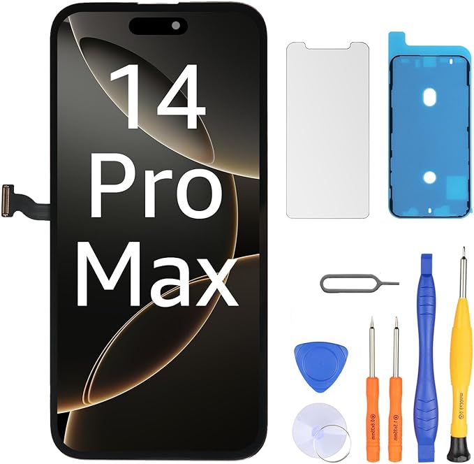 LL TRADER Screen Replacement for iPhone 14 pro max 6.7" LCD Retina FHD Display COF Touch Screen Digitizer with Repair Tool Kits, Waterproof Tape, Screen Protector (Truetone programable) 2025 USA New