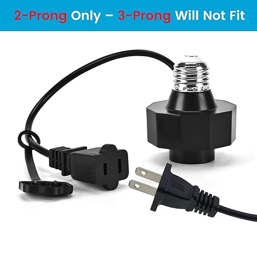 E26 Socket to AC Outlet Power Adapter, 2-Prong Plug Light Socket for Smart Bulbs and Outdoor Cameras, Includes Extension Cord, Ideal for Security Systems and LED Strips (Max 300W) 2 Pack
