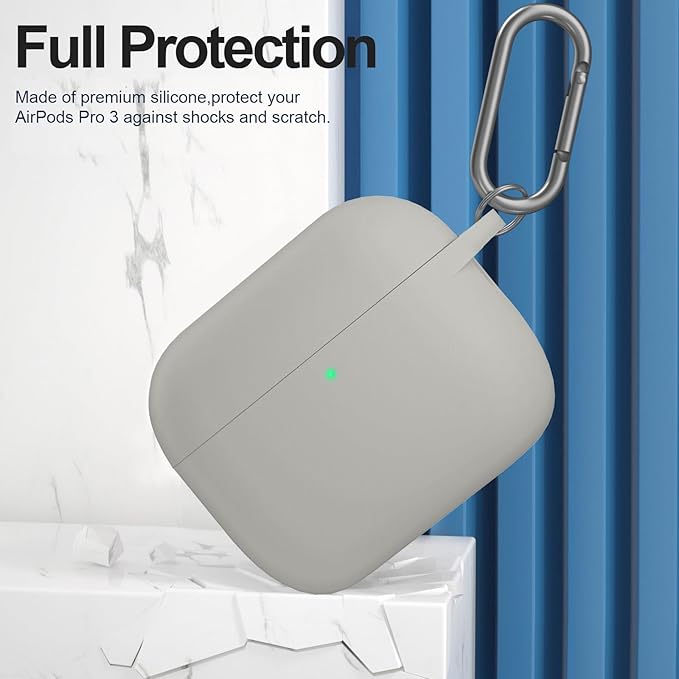 ATUAT for AirPods Pro 3 Case Cover with Cleaner, Protective Soft Silicone Skin with Keychain for Women Men for Apple AirPods Pro 3rd Generation Case(2025), Front LED Visible, Grey