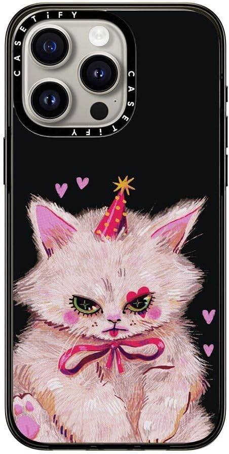 CASETiFY Compact iPhone 15 Pro Max Case [4 ft. 2X Military Grade Drop Protection/Slim/Lightweight] - Clown Kitty - Clear Black