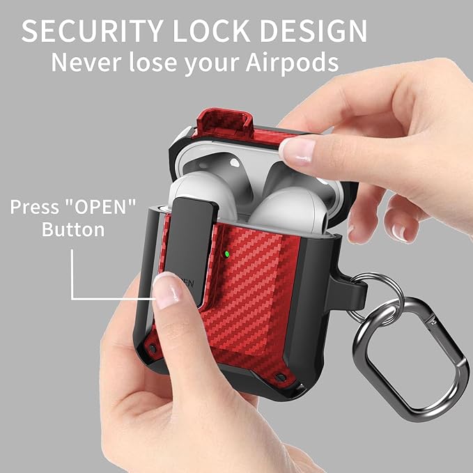 for Airpods 2nd 1st Generation Case Men Lock with Cleaner Kit, Rugged AirPod 2/1 Gen Protective Hard Cover Shockproof Skin Boys Women with Keychain for Apple iPods 2nd/1st Cases, Black