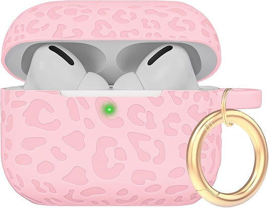 Carving Case Compatible with AirPods Pro 3 Generation 2025 Cover with Keychain, Gawnock Engraved Leopard Skin Soft Cover for AirPods Pro 3 Case Full Protection,Front LED Visible, Pink