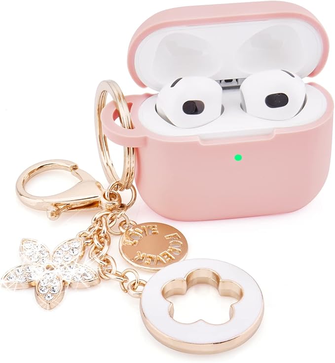 VISOOM Case for Airpods 3 Pink Airpods 3rd Cases 2021 Silicone for iPod 3 Earbuds Case Cover Women Wireless Charging Case with Accessories Girl Bling Keychain for Apple Ear Buds 3rd Generation