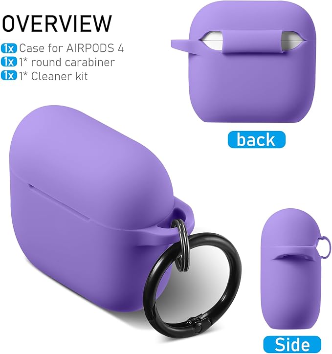 Maxjoy for Apple Airpods 4th Generation Case Cover(2024), Silicone Case with Cleaner Kit & Keychain Compatible Compatible with Airpods 4 case for Women,Men(Violet)
