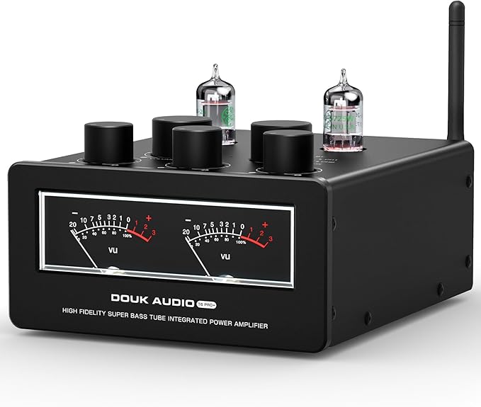 Douk Audio Bluetooth Tube Amp: 300W x2 TPA3255 2 Channel Stereo Power Amplifier – Dual VU Meters & Super Bass – for Home Theater & Hi-Fi Systems (T6 PRO)