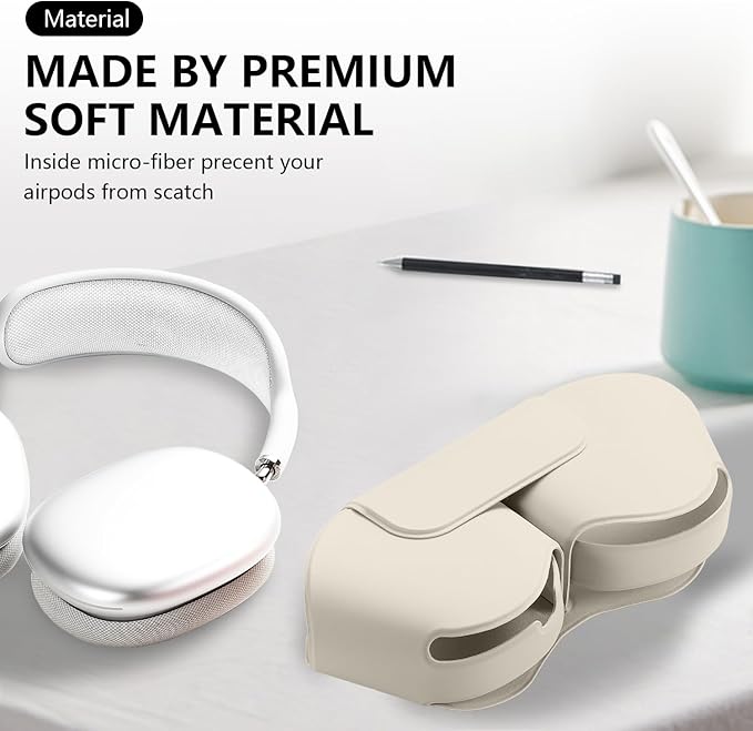 Maxjoy for Apple Airpods Max Smart Case Cover, Soft PU Leather Protective Cover Accessories for Airpod Max with Sleep Mode, Anti-Dust Travel Carrying Case for Airpods Pro Max Headphones, Beige