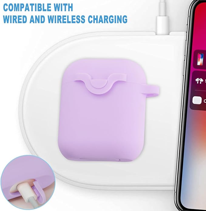 Secure Lock Silicone Case Compatible with AirPods Case 1 & 2 with Bling Keychain, Soft Protective Earpod Case Cover Earbuds Cases Women Girls for Apple Air Pod 2 Case - Lavender