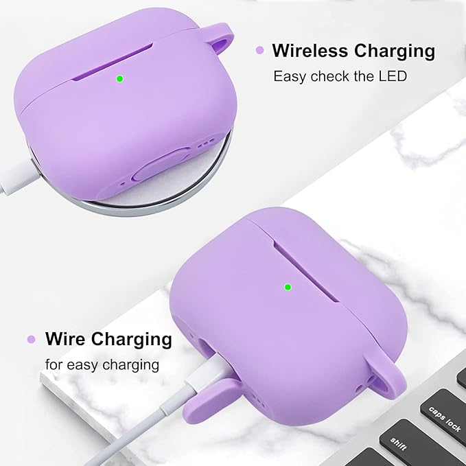 Compatible with AirPods Pro 2nd Generation Case with Cleaner Kit, Silicone Protective Case for Apple AirPod Pro 2nd/1st Earbuds Wireless Charging Cases with Bling Keychain (Light Purple)