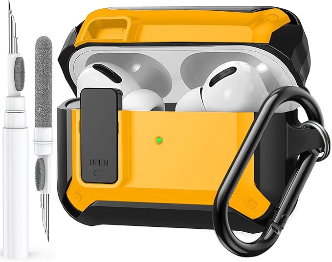 for Airpods Pro 2/1 Gen Case Cover with Lock (2019/2022/2023), Rugged Locking Case for Airpod Pro 2nd/1st Generation Shockproof Armor Protective Skin for Apple iPod Pro - Black/Yellow