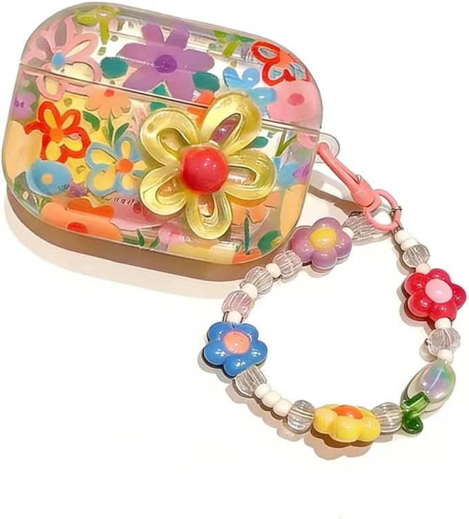 Compatible with AirPods Pro 3 Case 2025 Cases,Hard Cover for Airpods Pro 3rd Case for Air pod Pro 3 Cover with Keychain for iPod Airpods Pro 3 Gen for Women Girls(3D Colorful Flower)