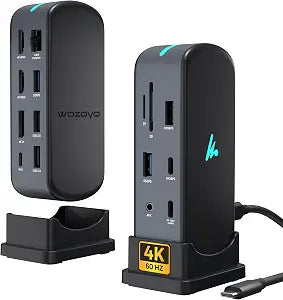 Type C 14 in 1 Wozoyo Docking Station, PD 100W, 2X4K@60Hz HDMI, 4K DisplayPort, 2XType-C 10Gbps, USB 10Gbps, Gigabit Ethernet, AUX Port, Compatible Thunderbolt 4, macOS, Windows, Android & iOS