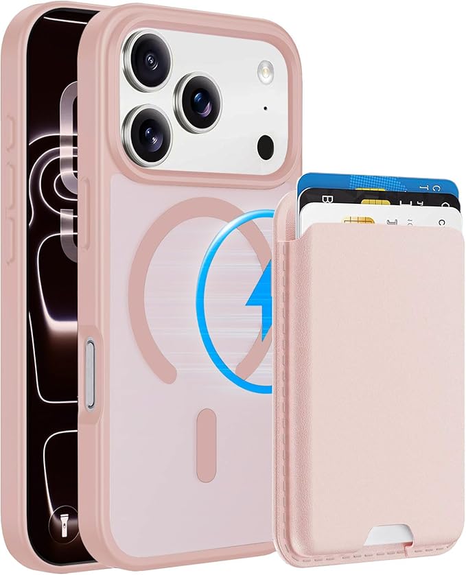 Magnetic for iPhone 17 Pro Case with Detachable Wallet, Compatible with MagSafe, Credit Card Holder with Slim Shockproof Protective Phone Cover, Pink