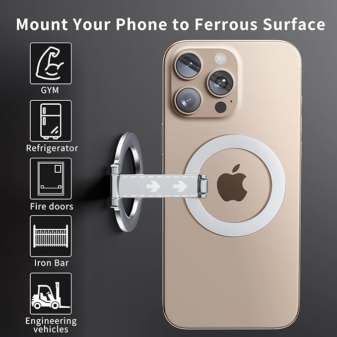 for MagSafe Phone Grip Kickstand,for iPhone 16 15 14 13 12 Pro Max and Magsafe Case,Double-Sided Magnetic Cell Phone Stand for Gym, Kitchen & All Metal Surfaces (Silvery)