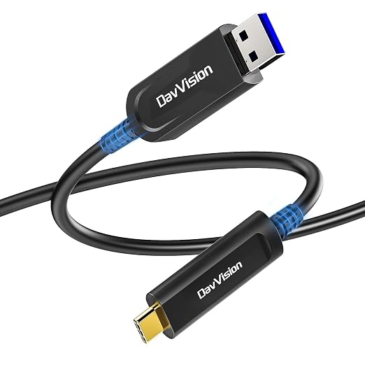 USB A to USB C Fiber Optic Cable 33 FT, 10Gbps USB 3.2 Gen2 Extension Cable with German SiliconLine Chip, Ultra Slim & Long Distance for Logitech 4K Camera,VR/AR,Video Conference
