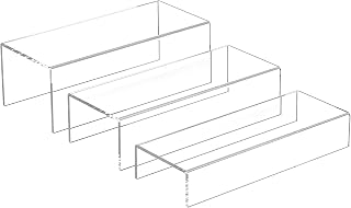 Sezanrpt Clear Riser Display Shelf 3pcs, Desktop Rectangular Acrylic Display Shelves Storage Organizer, Acrylic Stands for Funko Pop Figure, Bags, Shoes, Spice Jars, Skincare, Cosmetics - 12-2'', 3'', - Image 1