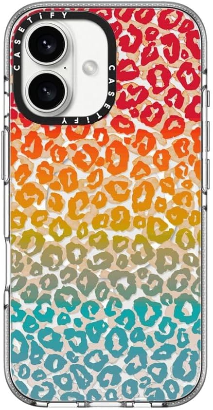 CASETiFY Clear iPhone 16 Case [Not Yellowing / 6.6 ft. 3X Military Grade Drop Protection/Compatible with Magsafe] - Cheeky Cheetah Vibrant Rainbow - Clear