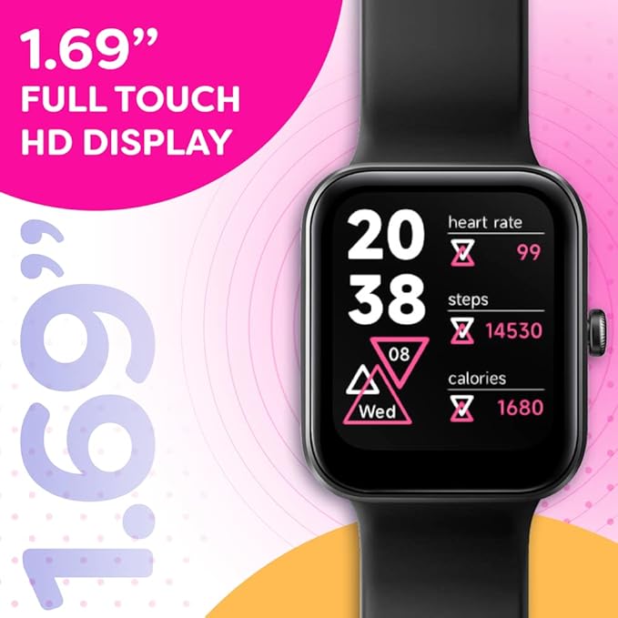 OCTANDRA Go VeryFit 1.69" Smart Watch - Heart Rate Blood Oxygen Saturation Sleep Monitor - Step Counter Pedometer - 5ATM Exercise Activity Fitness Tracker Watches for Men Women (ID207) (Black)