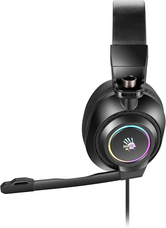 Bloody G580 Virtual 7.1 Surround Sound Gaming Headset – 50mm Drivers, RGB Flow Backlit, Rotatable Noise-Canceling Microphone, Foldable Design, in-Line Controls, Black
