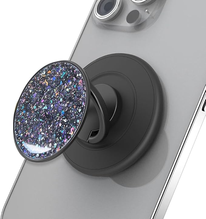 Magnetic Phone Grip Compatible with MagSafe, Magnetic Phone Ring Holder Finger Kickstand Wireless Charging Compatible, Adjustable Phone Rings Gripper Stand for MagSafe iPhone - Black Sparkle
