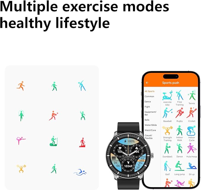 1.43” Men's Smart Watch, AMOLED Display, Work with Android/iPhone, Waterproof IP68, Long Battery Life, Fitness & Health Tracker, Heart Rate Monitor, Step Counter, Track Your Workout, Run and More