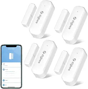 Tuya Zigbee Door and Window Sensor, Wireless Mini Contact Sensor, Requires Tuya Zigbee Hub, Smart Life Zigbee Connection, Compatible with Alexa/Google Assistant, 4Pack