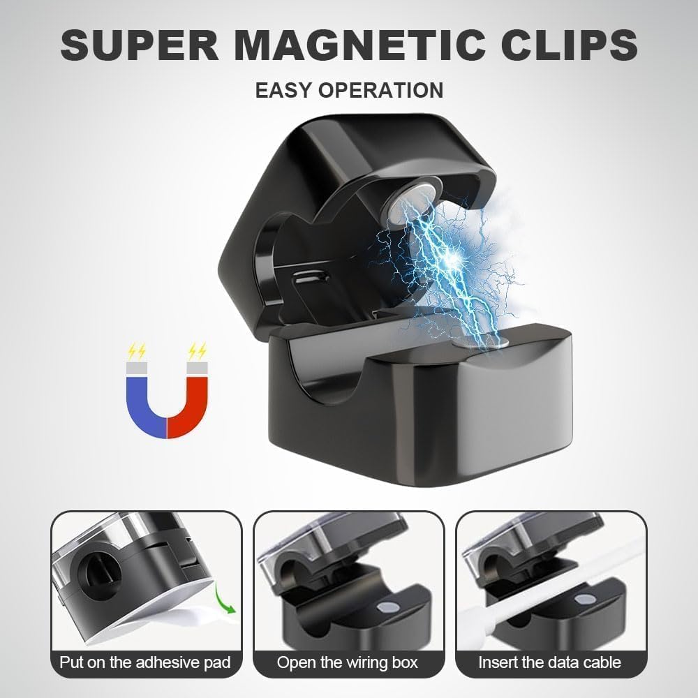 Magnetic Cable Clips Organizer 6-Pack – Strong Adhesive Cord Holder for Desk, Office & Car (White)