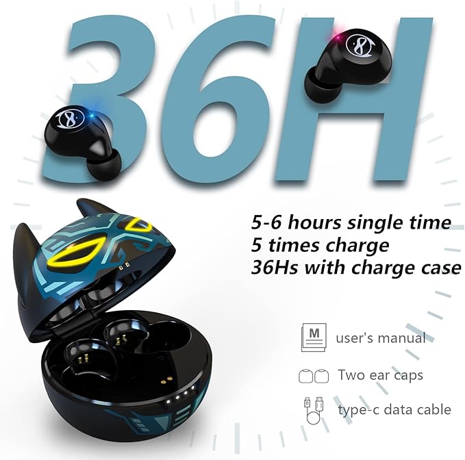 Wireless Earbuds for Kids, Cute Bluetooth 5.1 Earbuds with Dual Microphones and Charging Case, 36H Playtime IPX5 Waterproof Gaming Mode Hi-Fi Stereo in-Ear Earphones Headset for Sport Workout.
