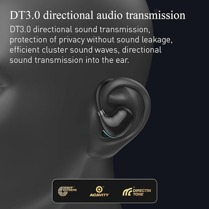 Open Ear Air Conduction Wireless Bluetooth Headphones Lightweight Pain-Free Design with Active Noise Cancellation IPX4 Waterproof Clear Calls for Sports Work and Outdoor Activities-Black