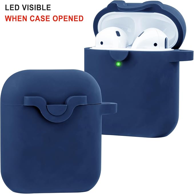 Secure Lock Silicone Case Compatible with AirPods Case 1 & 2 with Bling Keychain, Soft Protective Earpod Case Cover Earbuds Cases Women Girls for Apple Air Pod 2 Case - Midnight Blue