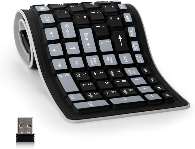 Silicone Keyboard, Foldable Wireless Rollup Keyboard for Computer, Laptop
