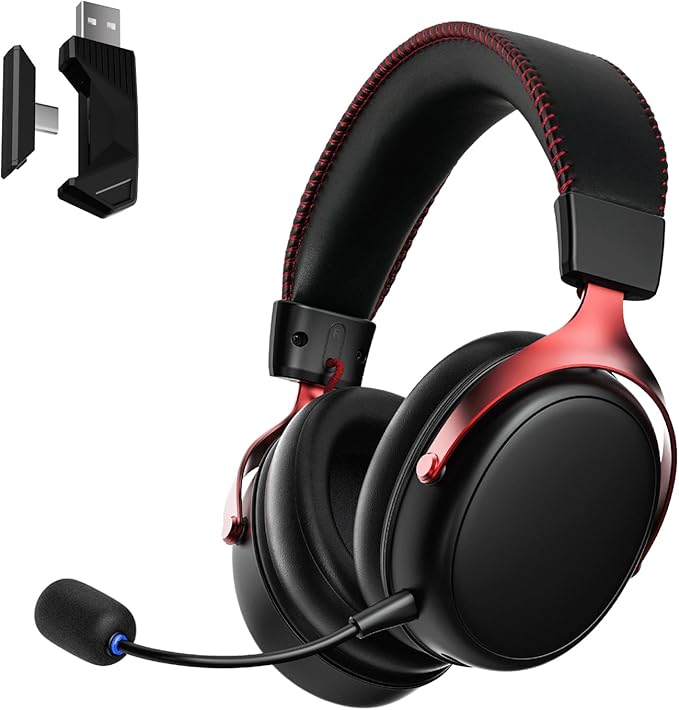 Akko Verge S9 Ultra Lightweight Wireless Gaming Headset, Quad Mode 2.4G, BT, Wired Connectivity Headset with Noise Cancelling Mic, Compatible with PS PC Phone, Design for Comfort, Black & Red