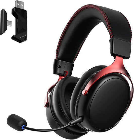 Akko Verge S9 Ultra Lightweight Wireless Gaming Headset, Quad Mode 2.4G, BT, Wired Connectivity Headset with Noise Cancelling Mic, Compatible with PS PC Phone, Design for Comfort, Black & Red