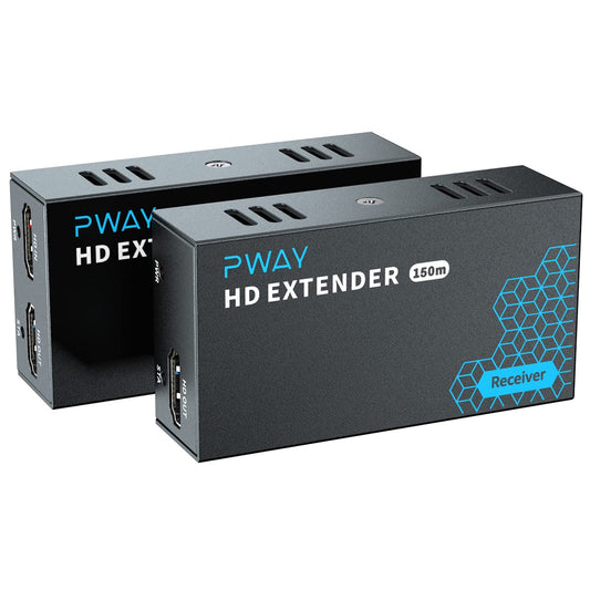 PWAY HDMI Extender 500ft No Delay Over Cat5e/6 HDMI Balun IP Kit Over Ethernet Long Distance Video, 1 to Many Over Gigabit Switch