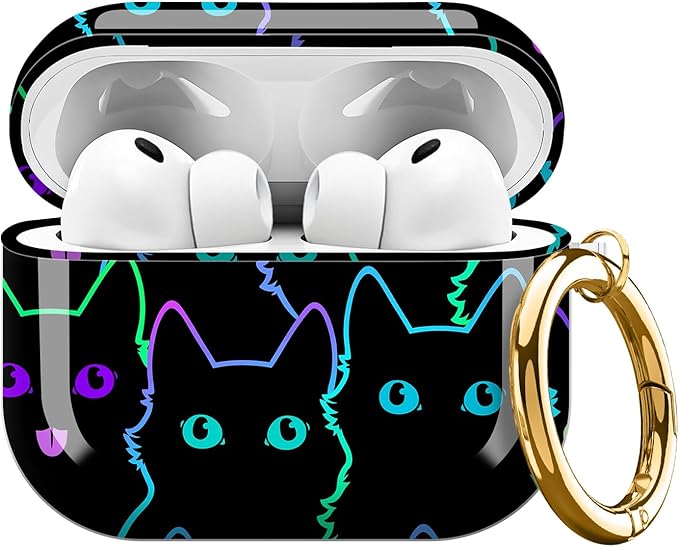 Compatible with AirPods Pro 3 (2025) Case, Airpod Pro 3 Protective Cover with Cute Golden Keychain for Girls & Women (Cute Lucky Black Cats)